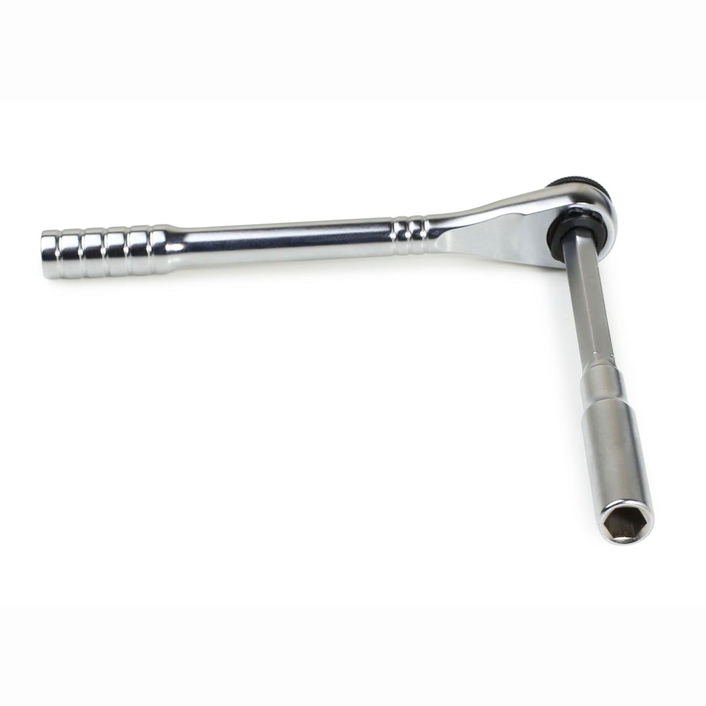 The Prestacycle T-Handle Ratchet Deluxe, a 3-way ratchet and T-handle tool kit by Prestacycle, is shown on a white background with the handle horizontal and socket extension vertical in an L shape—ideal for bike multi-tool or tool bit set use.