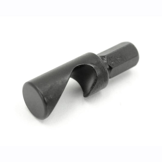 The Prestacycle Bottle Opener Specialty Bit by Prestacycle features a black steel design with a flat round end, spiral blade, and hexagonal back for easy drill attachment. Shown on a white background as part of the accessory line.