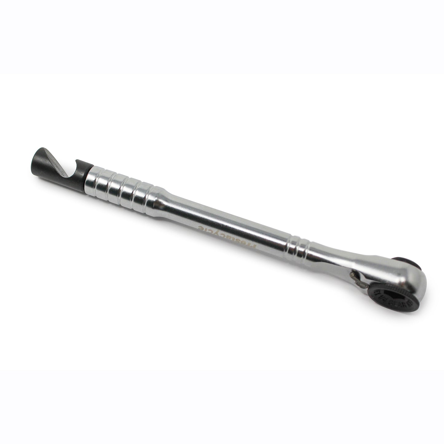 The Prestacycle Bottle Opener Specialty Bit is a sleek, silver tool with a black tip from Prestacycle—perfect for your bits tools collection and designed for easy bottle opening.