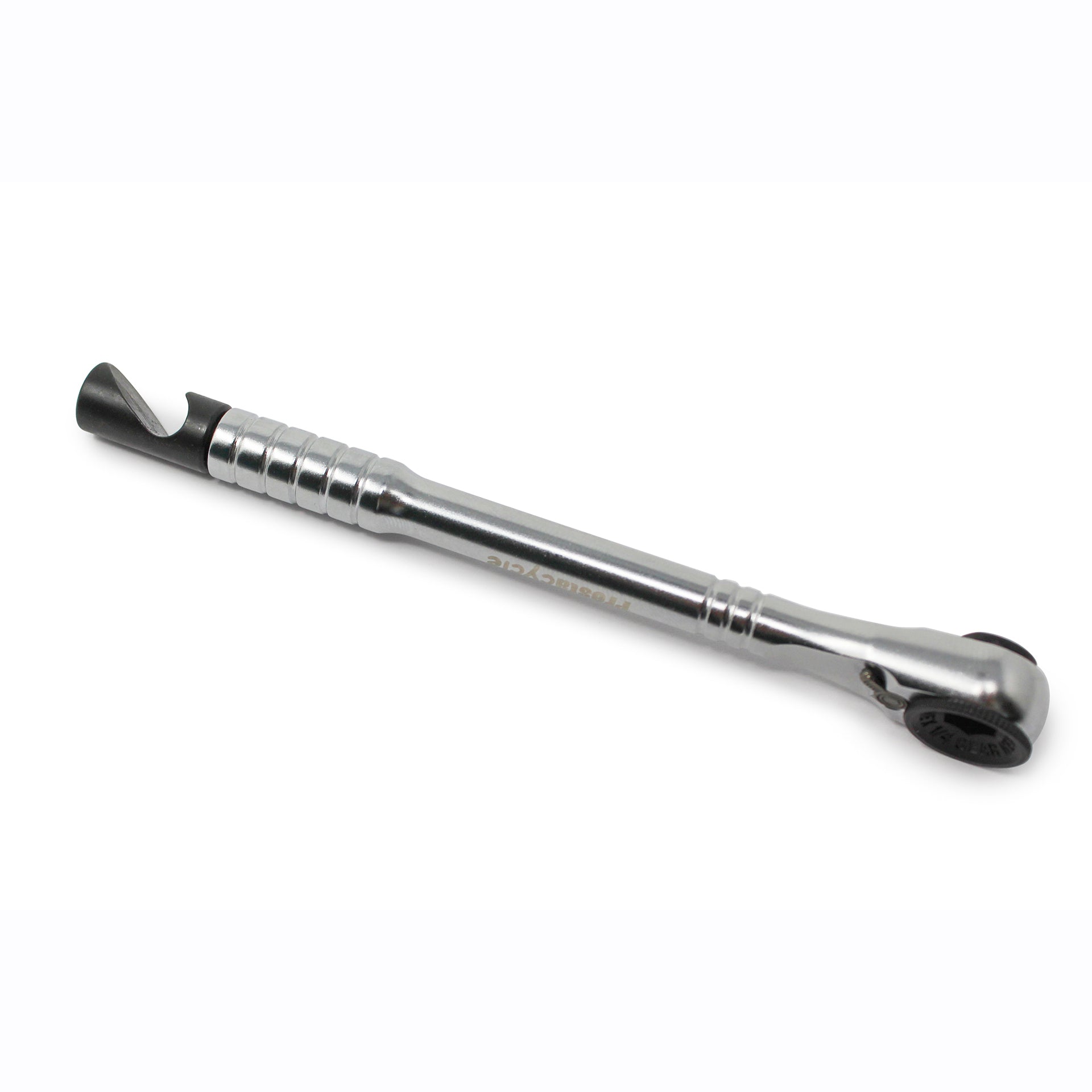 The Prestacycle Bottle Opener Specialty Bit is a sleek, silver tool with a black tip from Prestacycle—perfect for your bits tools collection and designed for easy bottle opening.