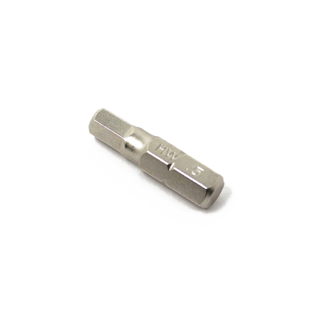 The Prestacycle Professional Single 1/4 S2 Hex Bit, HW 5, features a durable silver-toned hexagonal design made from hardened S2 steel. It’s perfect for use with 1/4″ hex tools and is shown here on a plain white surface.