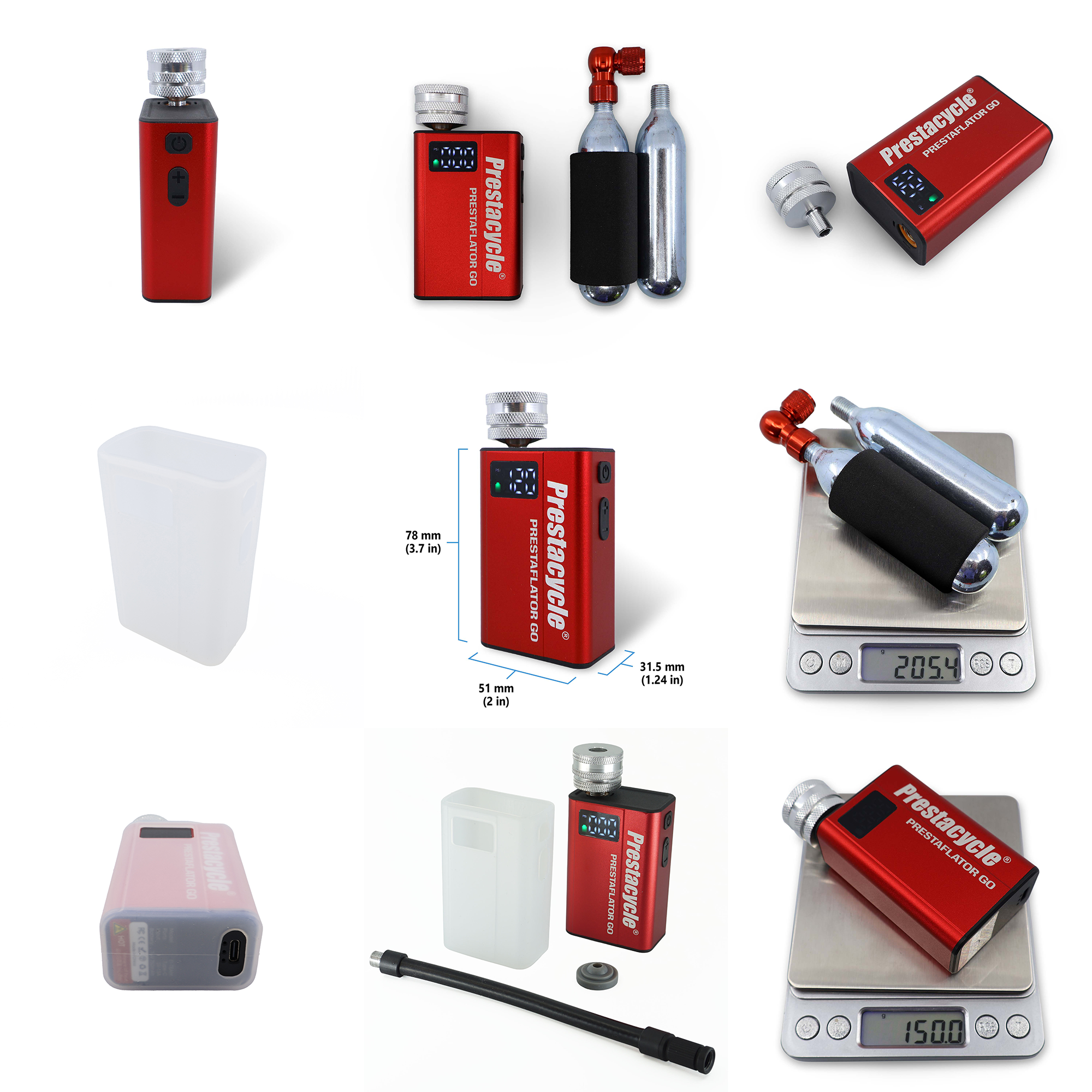 Prestaflator GO - Portable Digital Rechargeable Preset Bicycle Tire Inflator Bundle