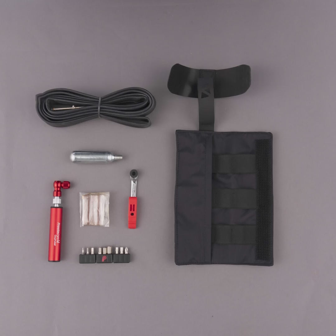 all the tools you could need as a cyclist in a compact bundle including mini pumpco2 head and prestaratchet go with tire lever