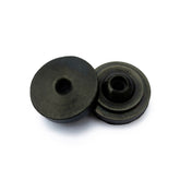 Two round, black Prestacycle Prestaflator Big Presta Head Gaskets are shown on a white surface, one slightly overlapping the other—ideal replacements for Silca or Prestaflator BIG pump heads.