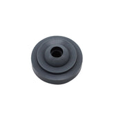 The Prestacycle Prestaflator Big Presta Head Gasket is a round, black rubber grommet with a central hole and circular ridges, ideal as a replacement for Silca pump heads or compatible with Prestaflator BIG. Shown from above on a white background.