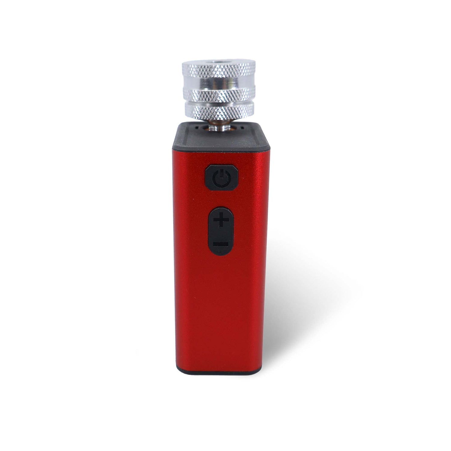 The Prestacycle Prestaflator GO is a red and black rectangular digital inflator with a silver top, power and plus/minus buttons—perfect as a portable, rechargeable solution for quick bicycle tire inflation.