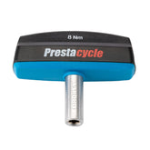 The Prestacycle Pro TorqKeys 8Nm T-Handle Torque-Limiting Bits Tool features a black ergonomic handle with blue trim and a metal torque head—an essential, maintenance-free addition to your torque tool collection.