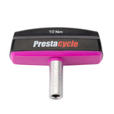 The Prestacycle Pro TorqKeys 10Nm T-Handle Torque-Limiting Bits Tool features a pink and black ergonomic handle and includes a downward-extending metal Torx key attachment.