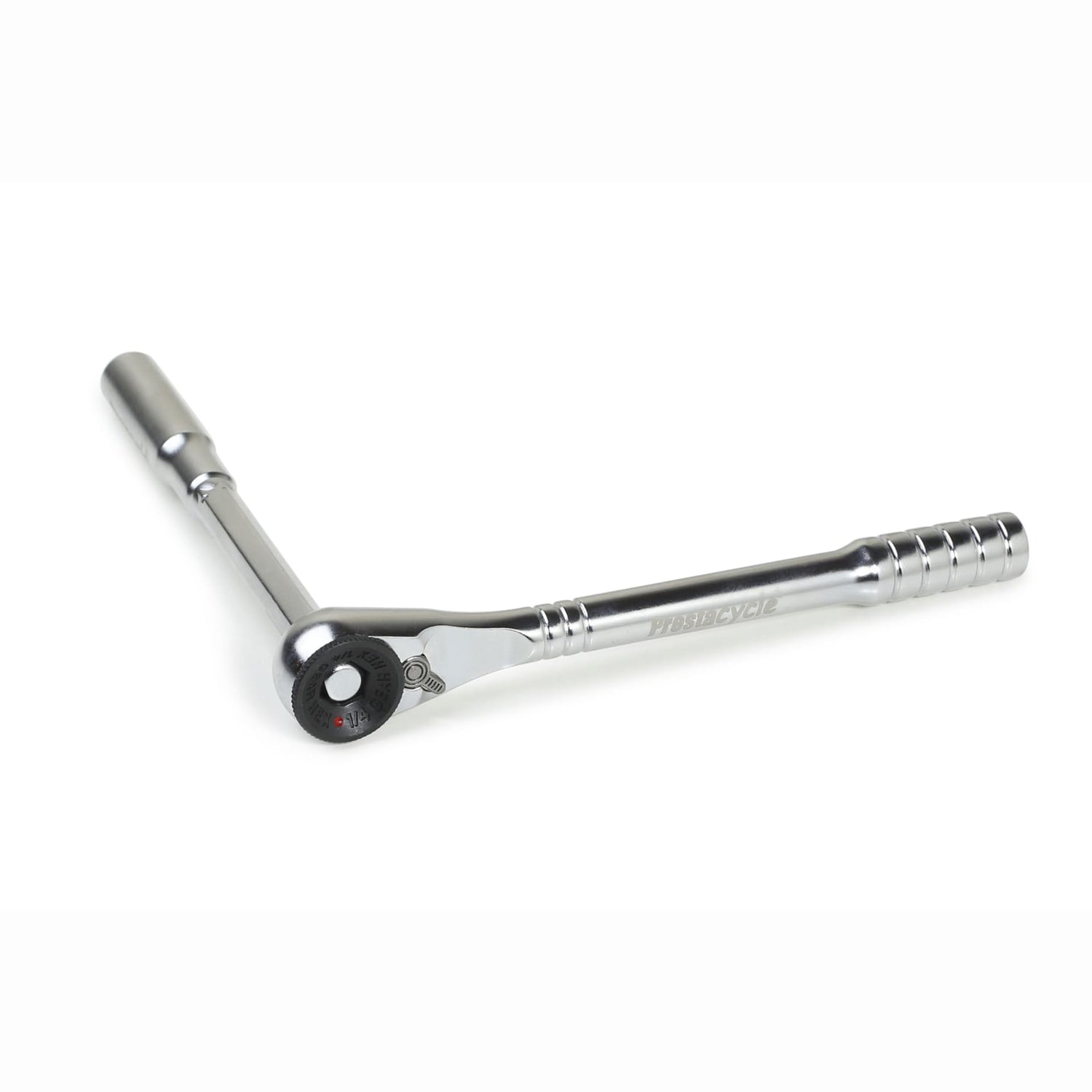The Prestacycle T-Handle Ratchet, a 3-way ratchet and T-handle tool set (ratchet and extension only), is shown at a right angle with its compact design and textured handles highlighted against a white background.