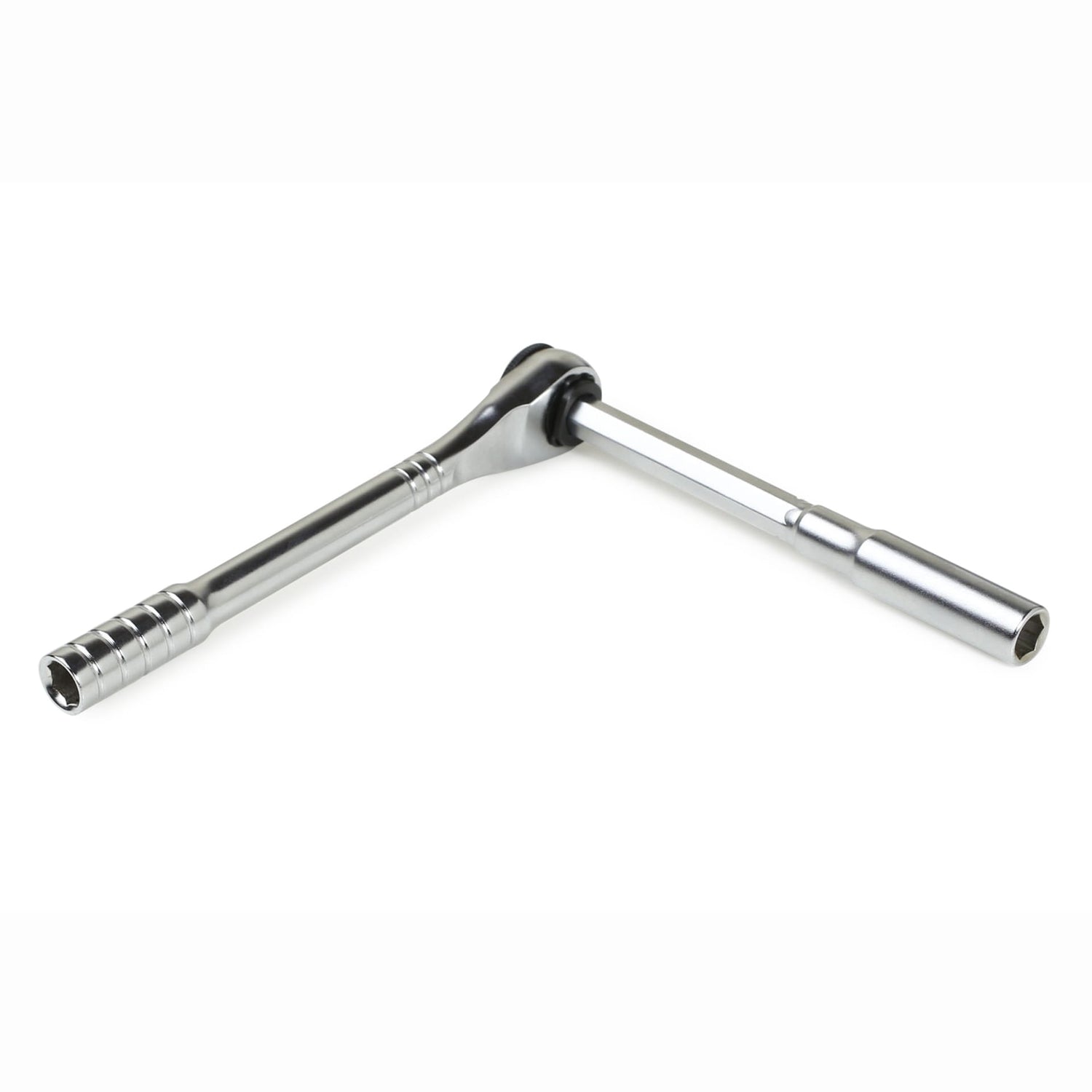 The Prestacycle T-Handle Ratchet Deluxe is a 3-way T-handle ratchet tool kit by Prestacycle, featuring socket attachments on both ends—perfect as a bike multi-tool, shown on a white background.