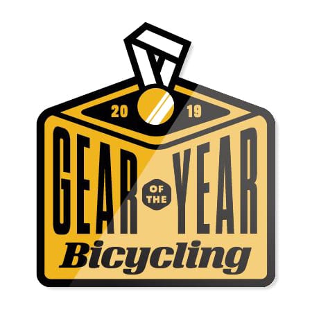A yellow and black badge with a medal icon and bold 2019 Gear of the Year Bicycling text celebrates innovations like the Prestacycle T-Handle Ratchet Deluxe 3-way Ratchet and T-Handle Tool Kit.