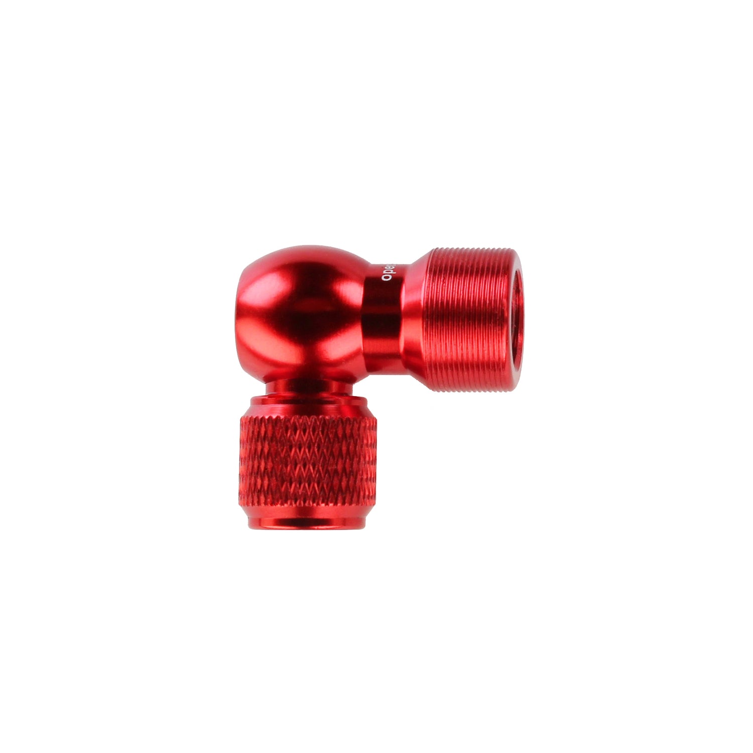 The Prestacycle Prestaflator Micro - CO2 / Air Compressor / Pump Bundle is a red, metal right-angle adapter with textured grips, designed for air compressor use, shown isolated on a white background.