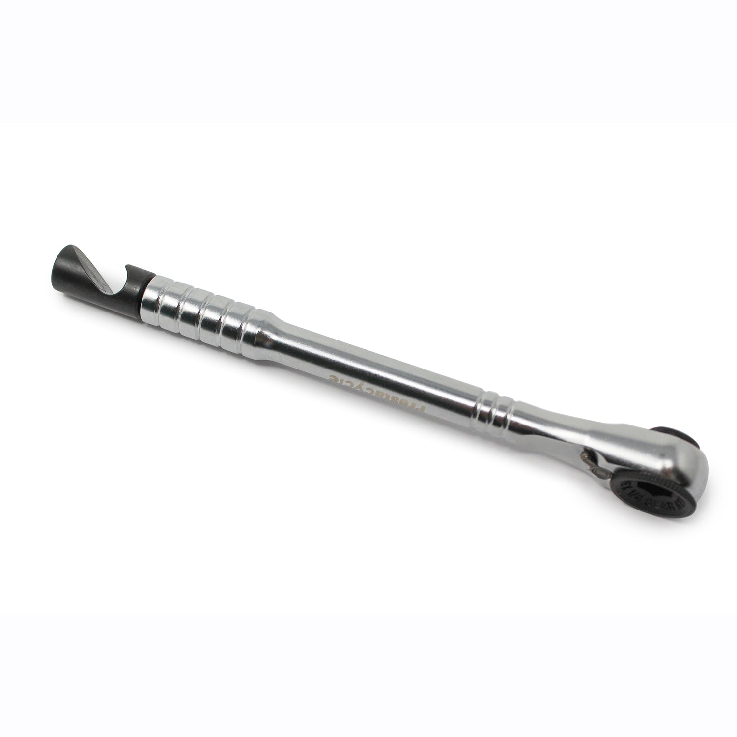 The Prestacycle Bottle Opener Specialty Bit is a sleek, silver tool with a black tip from Prestacycle—perfect for your bits tools collection and designed for easy bottle opening.