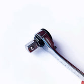 A close-up of the Prestacycle Professional Low-Profile 1/4 Hex to 1/4 Square Socket Adapter by Prestacycle, a shiny metal tool compatible with 1/4″ hex bits, shown on a white background.