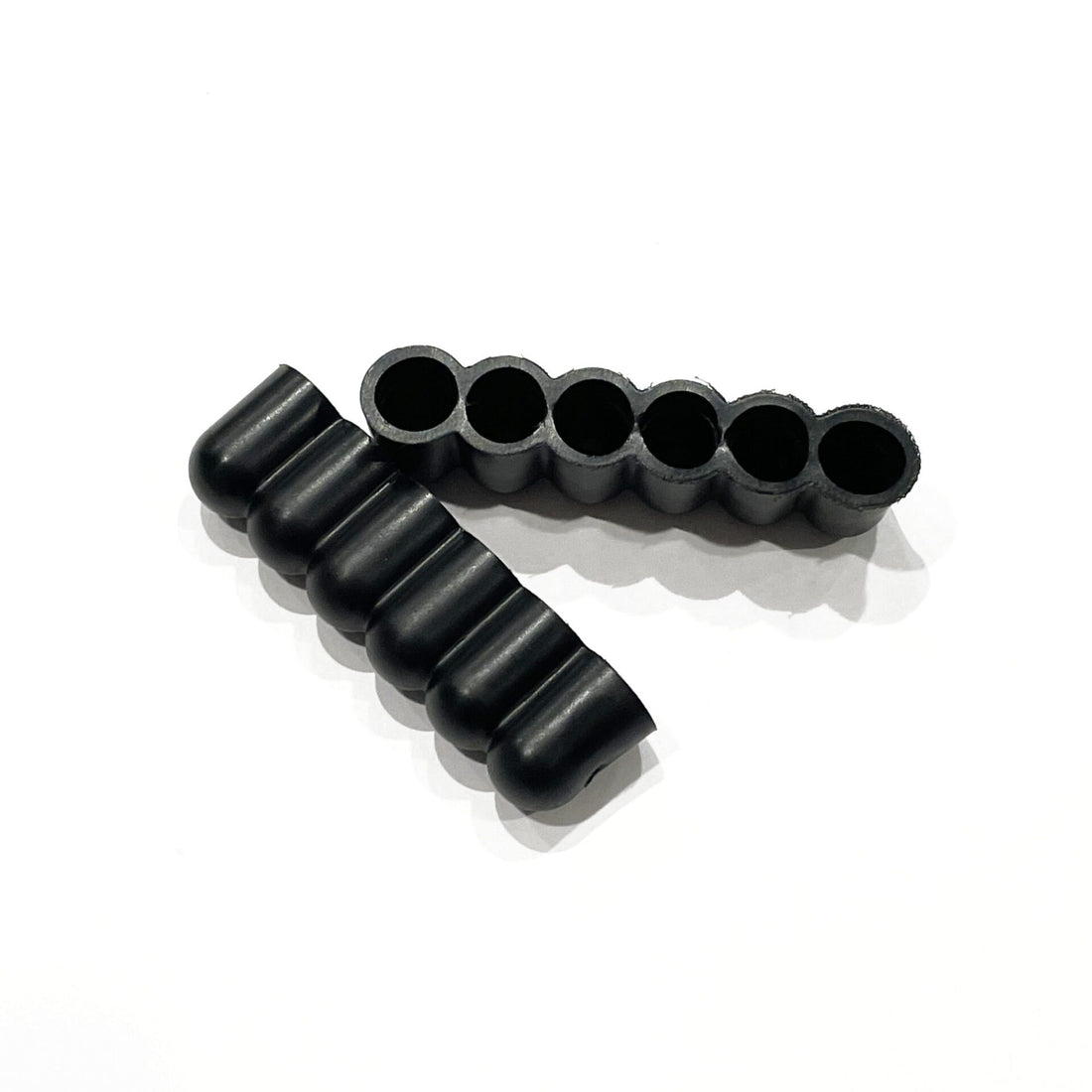 Two black plastic Prestacycle Mobile 6 Bits Holders (pair) for Hex Bits are displayed on a white background—one flat, one angled. Ideal as a vinyl bits carrier from Prestacycle.