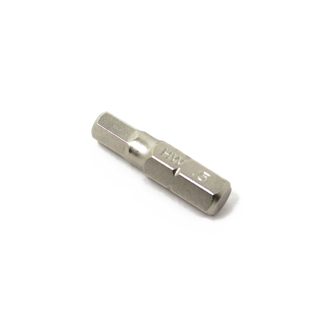 The Prestacycle Professional Single 1/4 S2 Hex Bit, HW 5, features a durable silver-toned hexagonal design made from hardened S2 steel. It’s perfect for use with 1/4″ hex tools and is shown here on a plain white surface.